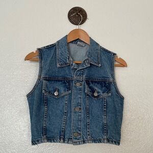 Vintage Bongo Gene Montesano Denim Vest Medium Wash Cropped Made in USA M
